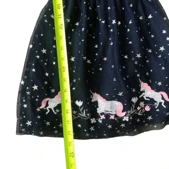 Wonder Nation Navy Unicorn Silver Star Long Sleeve Dress- Girls S 4-5 - Picture 8 of 10